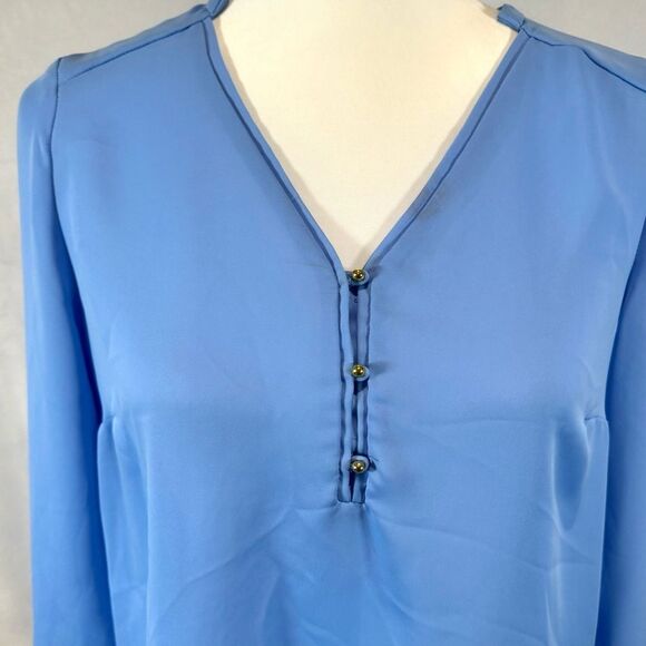 Lauren Conrad long sleeve blue vneck blouse top size small - Picture 2 of 5